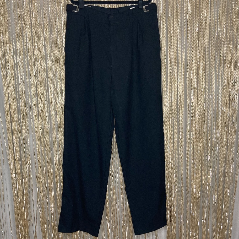 Vintage 100% wool with satin lampass stripe & silver double buckle dress slacks